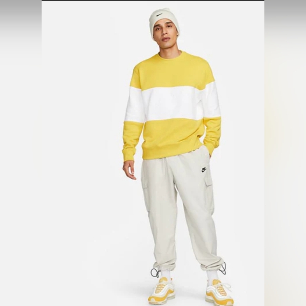 Nike Club French Terry Colour-Blocked Crew 'Vivid Sulphur' , Size L, M